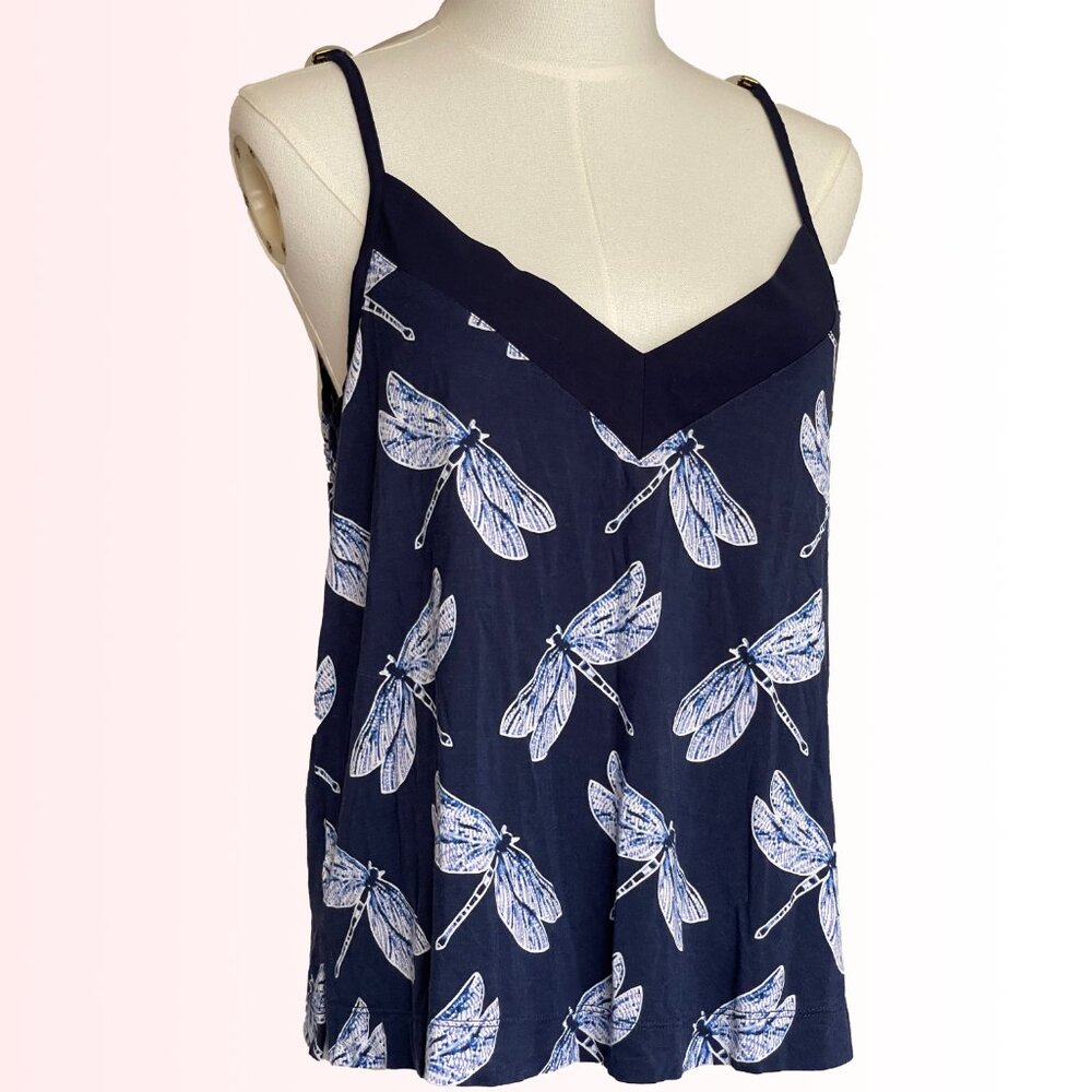 Soma cool nights n-neck navy blue dragonfly print cami - gently worn